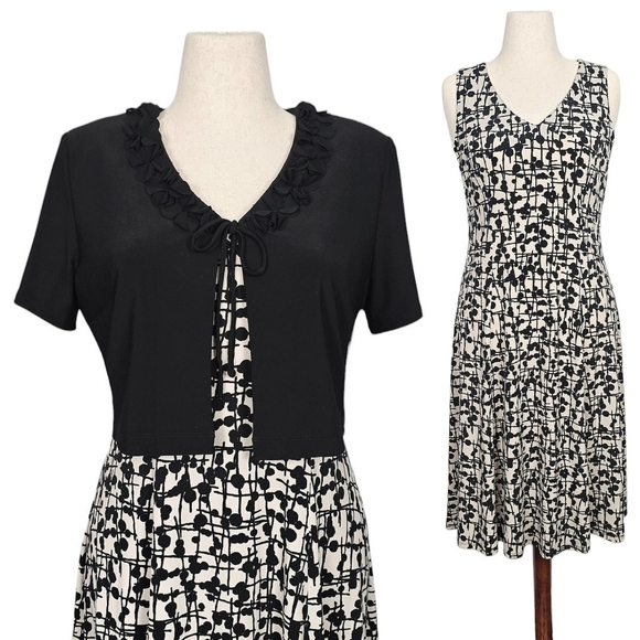 Women's Dress & Bolero Set Midi 12 Black White Chic Wedding Guest Outfit Formal - Picture 1 of 7